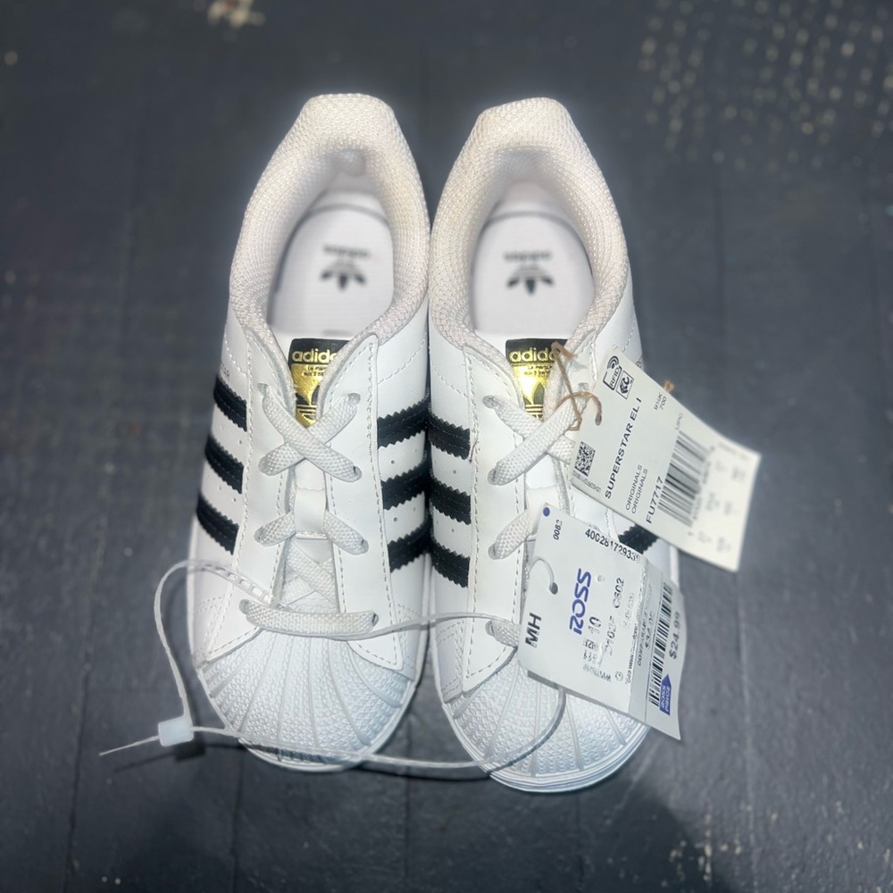 adidas Kids White and Black Shell Toe Sneakers - Picture 2 of 4